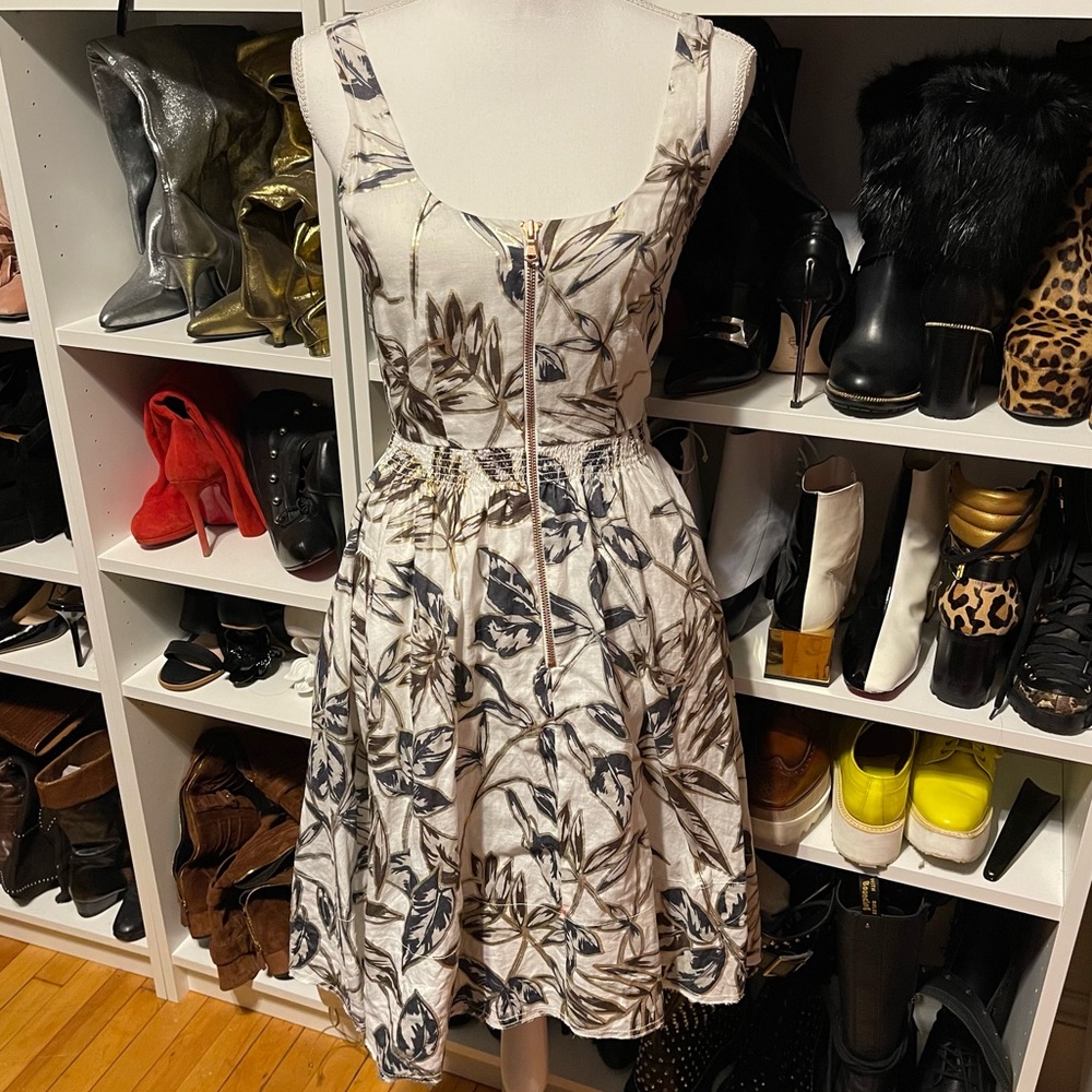 Jcrew Linen Gold Leaf Dress Size 0